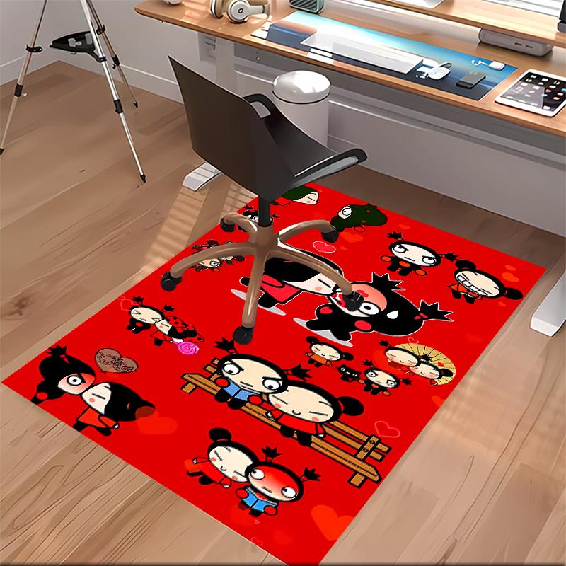 1pc Pucca3 Print Area Rug - Soft, Washable Non-Slip Indoor Mat for Office Chairs, Living Room, Home Office Decorative Rug