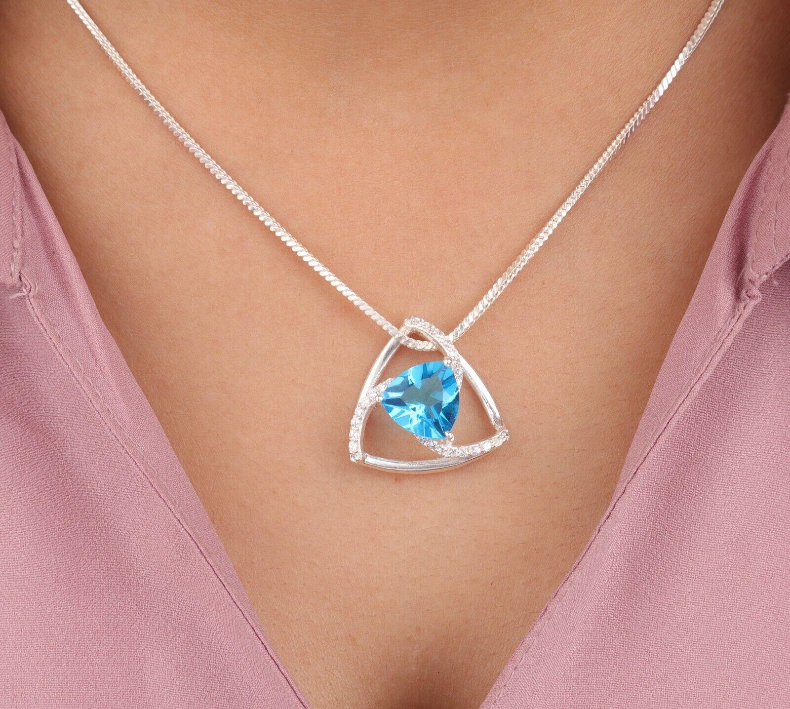 

Swiss Blue Topaz Gemstone 925 Sterling Silver Jewelry Zircon Pendant For Party CZP-10-5