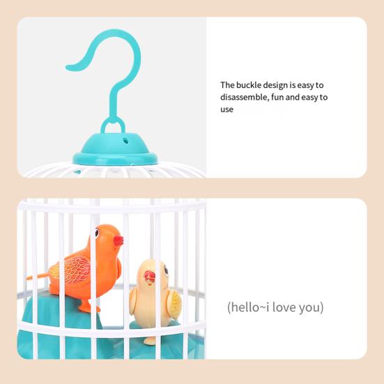 Kids Birdcage Toy with Sound Light Flapping Wings Detachable Hook Voice Control Funny Toddlers Educational Simulated Bird Model Toy Boys Girls Gift