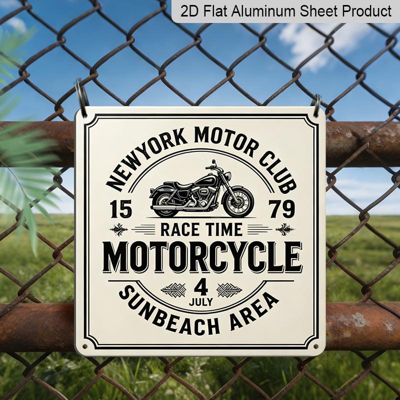 

2D Flat, 1pc, Vintage Metal Aluminum Decorative Sign, Retro New York Motor Club Race Time Motorcycle Theme Wall Decor for Garage, for Man Cave 20*20cm