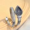 New Water Drop Headed Quartz Watch Stainless Steel Strap Elegant Wristwatch Bracelet Snake-shaped Band Watch Women's Watch