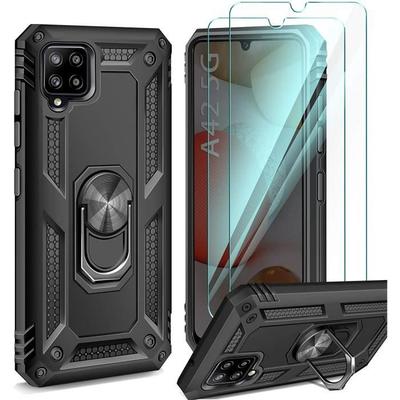 COQUE TELEPHONE ivencase Etui dla Samsung Galaxy A42 5G + [2 Sztuki] Szkło Hartowane, z Pierścieniem Obrotowym Podpórką 702