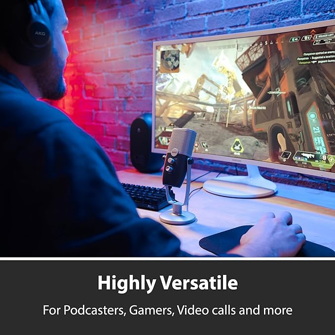 AKG Pro Audio Ara Professional USB-C Condenser Microphone Dual Pattern Audio Capture Mode for Podcasting Video Blogging Game Streaming Blue and Silver