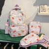 Four-Piece Strawberry Schoolbag Travel Backpack Women's Large Capacity Printed Backpack for Students