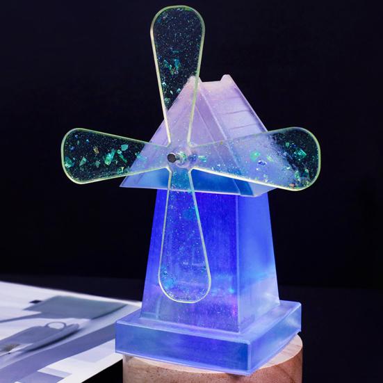 1 Sett DIY Vindmølle Ornament Silikonform Håndlaget Roterende Vindmølle Figur Skrivebordsdekorasjon Håndverk Laging Epoksyharpiks Støpeform