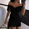 One Line Neck Dress Woman Tassel Fashion Solid Color Bodycon Off Shoulder Simple Style Temperament Elegant Vestidos Dresses