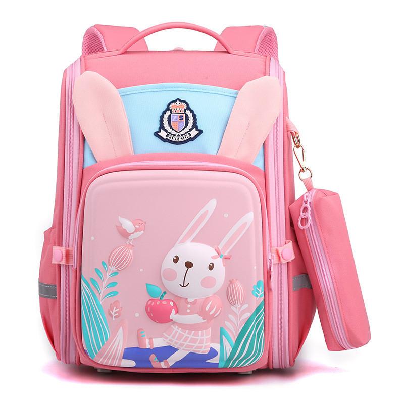 Cute And Comfortable Childrens School Bag With Curved Straps For Elementary Students Pink Rabbit