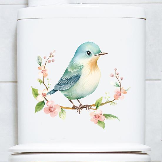 Bird Flower Toilet Sticker Removable Self-adhesive Waterproof PVC Living Room Wall Art Bathroom Toilet Lid Decoration Decal