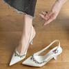 Sandali Donna Nuovi Classici Champagne Banchetto Matrimonio Scarpe Donna Sexy Strass Raso Punta Acuta Tacco Alto Sandali Donna