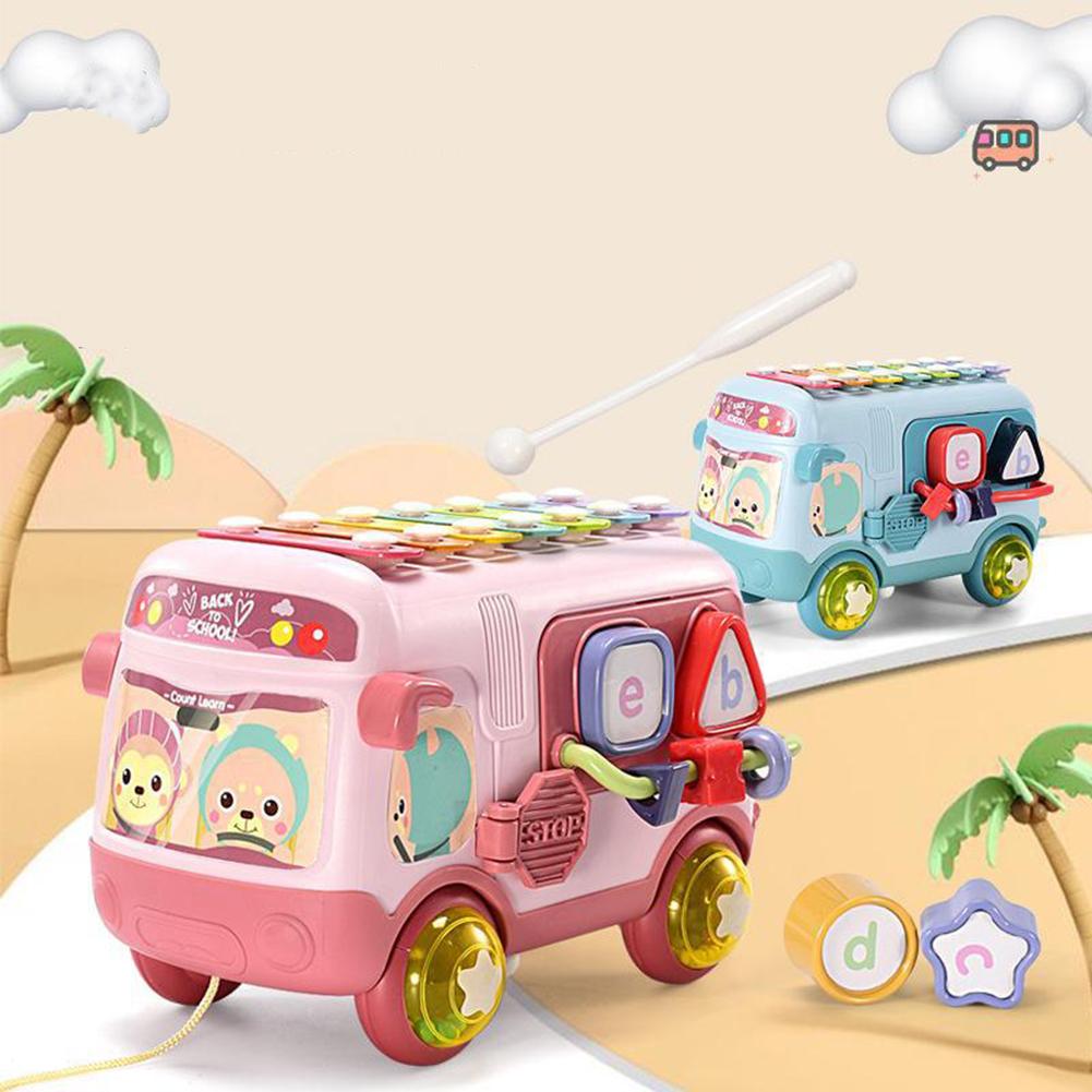 Bus Toys Multi-functional Rattle Puzzles Knocking Piano Drag Bus Early Educational Toys Gifts For Boys Girls