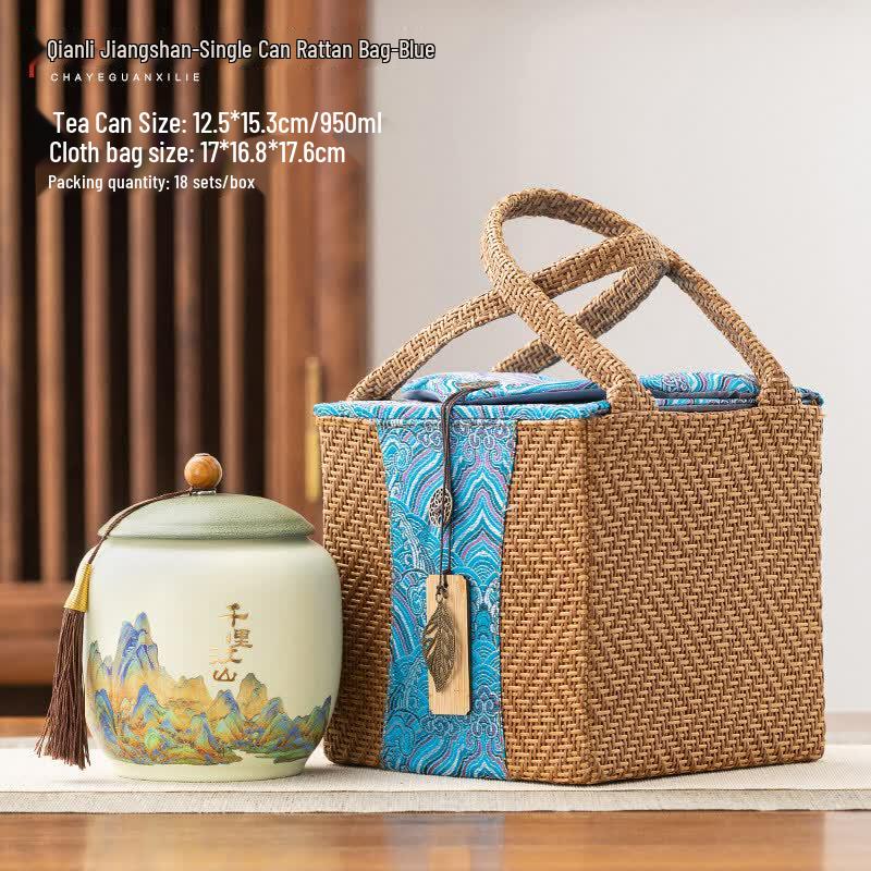 Qiwei Premium Ceramic Tea Caddy - Thousand Li Landscape