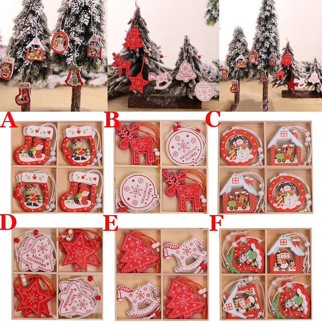 6 Pcs Merry Christmas Decorations Wooden Hollow Ornament Hanging Tags Decor YU