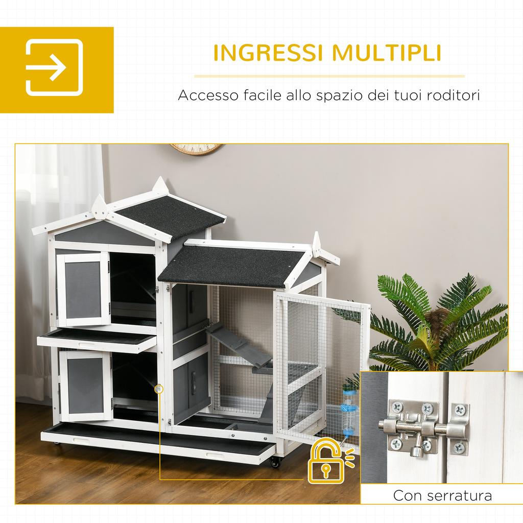 Outdoor Rabbit Hutch for 2 Rabbits in Wood with Pull-Out Tray and Run Area, 110x60x104 cm