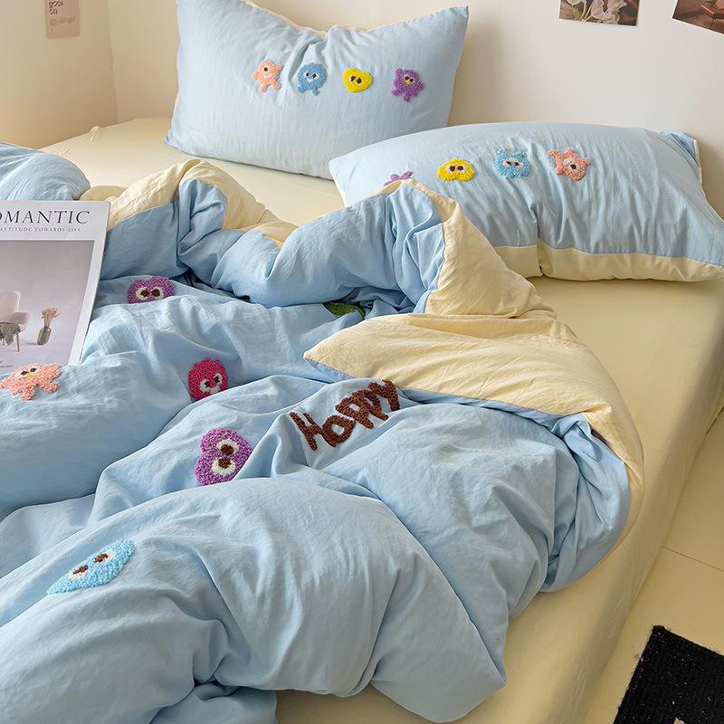 Class A Cotton Four-piece Set, Super Soft Cotton Towel, Embroidered Bed Sheet, Quilt Cover, Washed Cotton Three-piece Set, Comfortable And Soft Skin