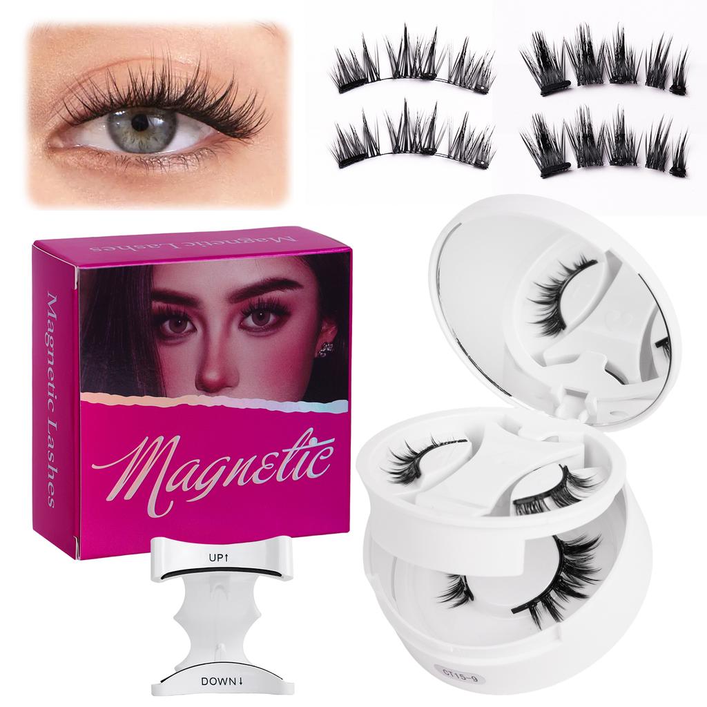 2-Pair Reusable Magnetic Eyelash Set, Easy-to-Use Eyelash Extension Tool, Natural Curler, False Eyelashes with Magnetic Tweezers