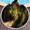 Forest Round Beach Towel Natural Scenery Beach Blanket with Tassels Microfiber Country Woodland Tree Circle Bath Towel Yoga Mat