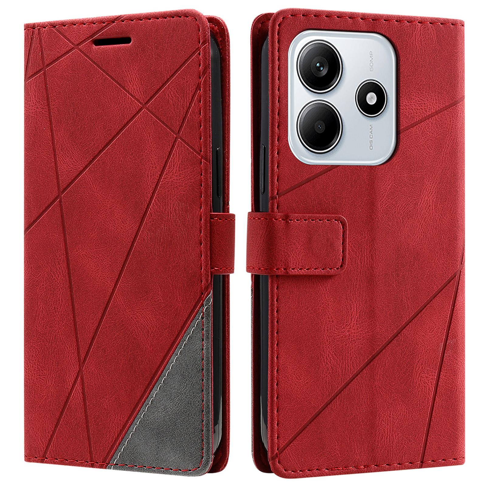 

For Xiaomi Redmi Note 14 5G Case Imprinted Lines PU Leather Splicing Wallet Phone Cover B