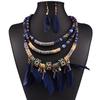 Vintage Ethnic Feather Choker Necklace Earrings Set for Women Multilayer Jewelry