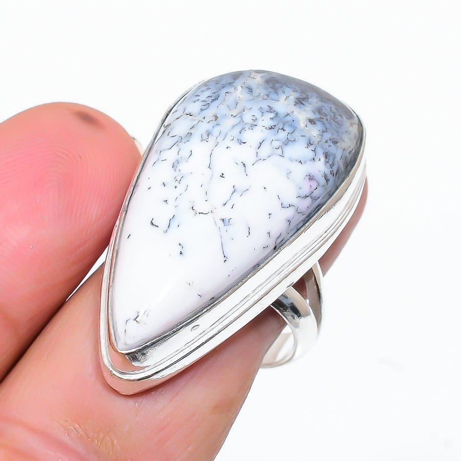 

Этническое ювелирное кольцо ручной работы с дендритом и опалом, размер 8 VR-3190