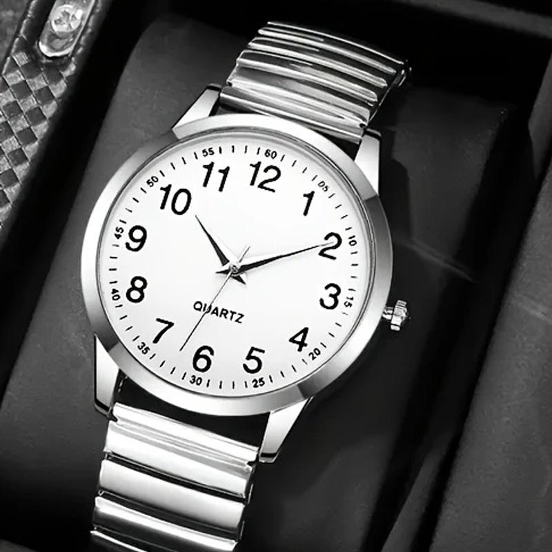 1/2PCS Couple Quartz Watch Fashion Creative Arabic Numerals Round Dial Elastic Band Elegant Couple Wristwatch Gift for Lovers