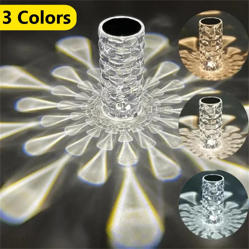 

16/3 Цвета Диммируемый Светодиодный Ночник Кристальный Бриллиант Атмосферная Лампа USB Перезаряжаемая Сенсорная Прикроватная Лампа для Украшения Спальни 3 Colors-1PC