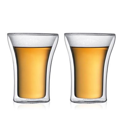 BODUM Glass Cup Tumbler ASSAM Double Wall Glass 250ml Set of 2 Heat Retention Cold Retention Double Walled Heat Resistant Glass Microwave Safe Oven