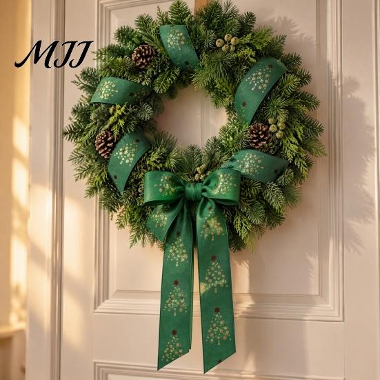 Fabric Ribbon for Party Decor Christmas Ribbon, Glitter Star & Tree Decorative Red Handmade Floral Arrangement Green Holiday Gift Wrapping,
