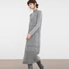 ELLE French High-End Knit Wool Unique Design Long Sleeve Dress Women dresses Medium-Gray EL40188