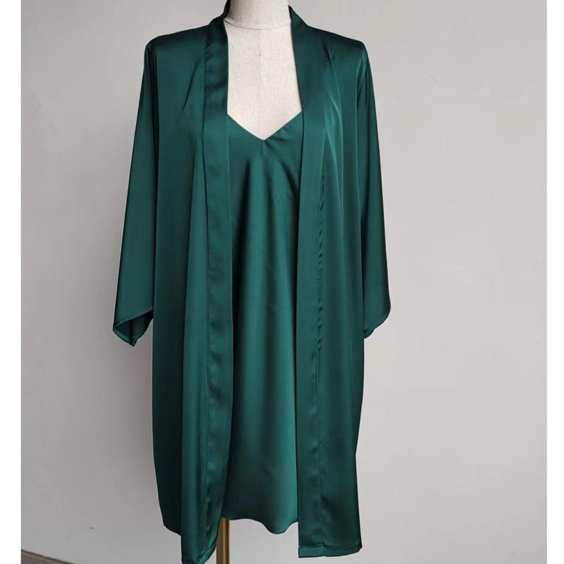 Single nightgown women's imitation silk cardigan spring and autumn new loungewear summer ice silk pajamas sexy kimono morning gown