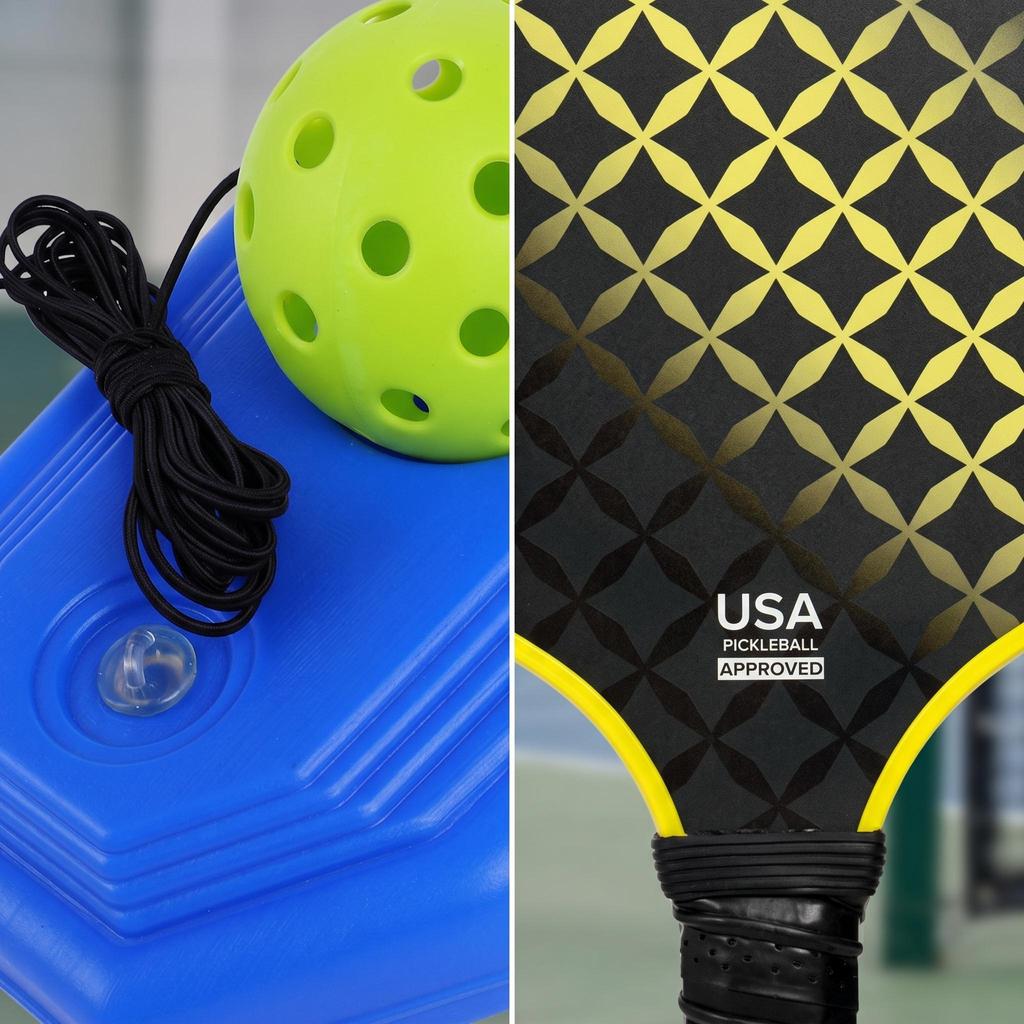 Fiberglass Pickleball Rebound Practice Racket with Rope Portable Training Aid for Exercise Kids