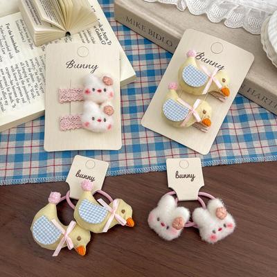 Cartoon Padded Rabbit & Duck Hair Clips/Ties - Cute Children's Accessories for Girls