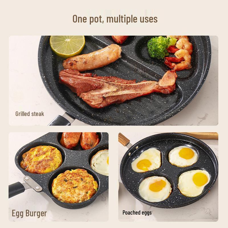 Egg Burger Pan: 4-Hole Breakfast & Steak Die-Cast Fry Pan