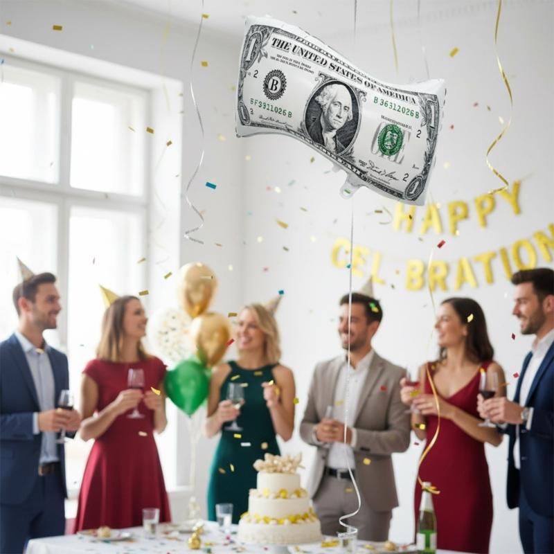 Double Sided Aluminum Foil Balloons Modern Money Designs for Birthday and Financial Party Decorations
