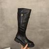 Thick-soled Small Man Black Medium Tube Knight Boots Women's Shoes 2025 New Spring, Autumn and Winter Thin Version Long Tube Long Boots