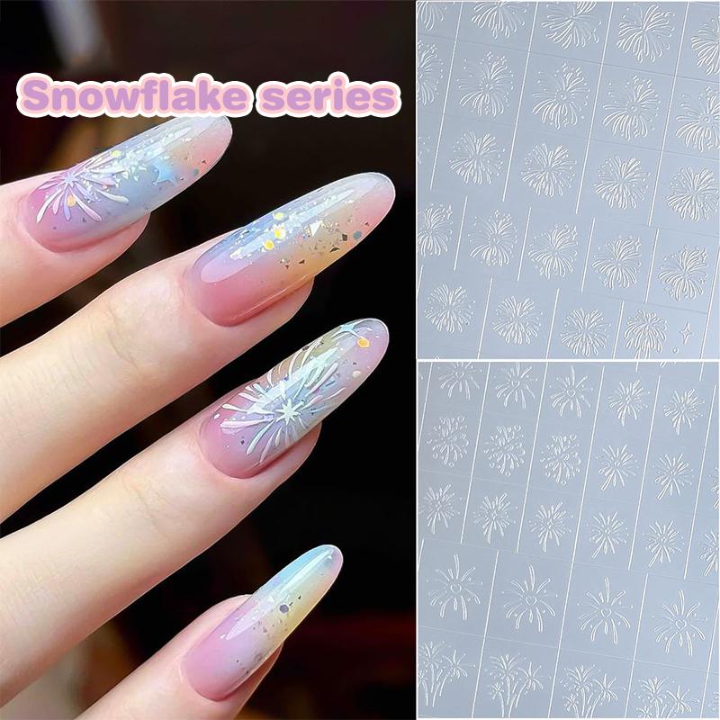 Flocon de neige creux transparent Feux d'artifice Cheval Autocollants pour ongles Pochoir aérographe Année du Cheval Série Nouvel An Décoration Autocollant pour ongles