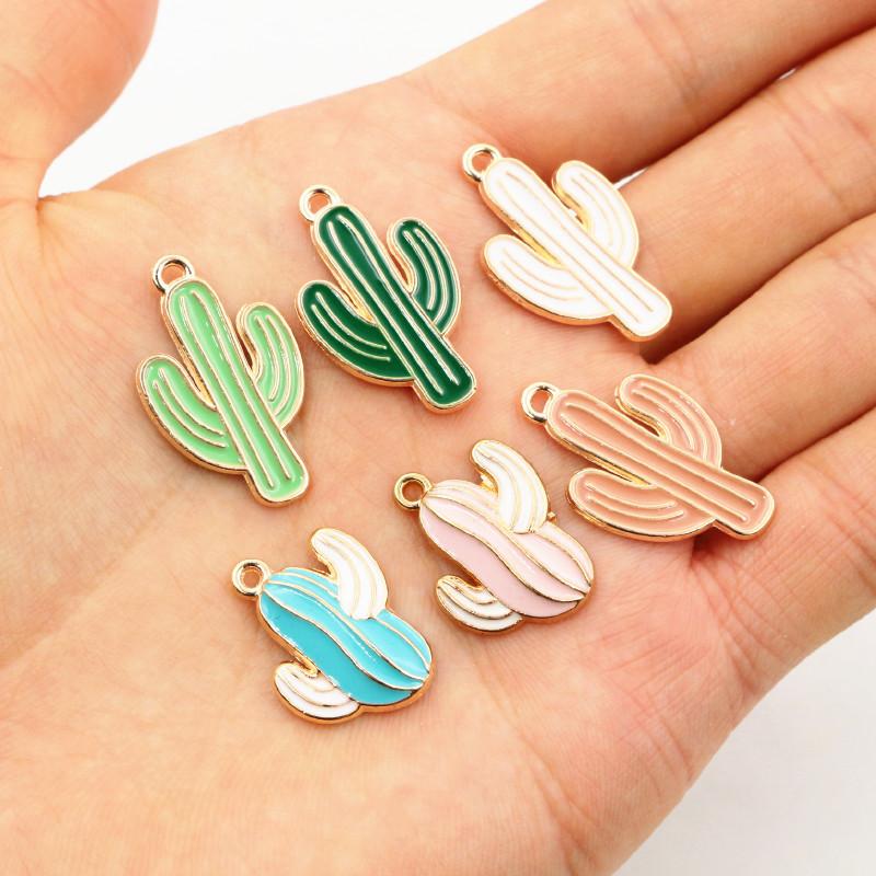10pcs Enamel Cactus Charms Pendant for Jewelry Making Supplies Alloy Metal Drop Oil DIY Jewelry Making Findings Accessories