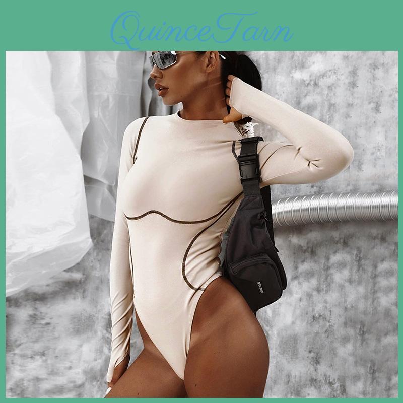 Sleeve Long Patchwork Line Striped Bodycon Sexy Playsuit Autumn Winter Women Streetwear Outfits Female Body