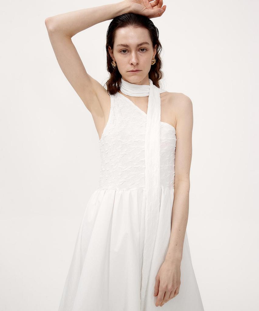 Kime Textured Scarf Balloon Dress (White)