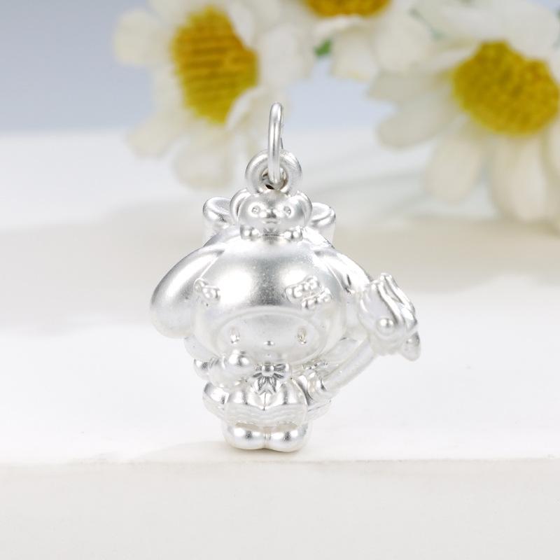 Sterling Silver 999 My Melody Fairy Wand Charm Bead with Hand-woven Rope