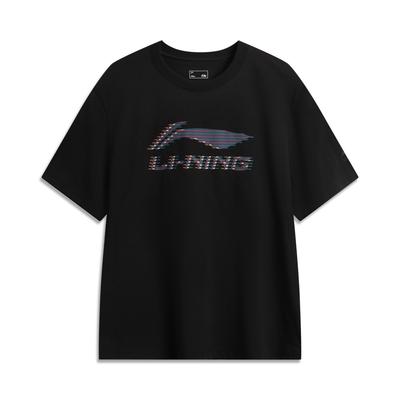 Li Ning Sports Trend Series Casual Minimalist Letter Loose Round Neck Pullover Short Sleeve T-Shirt Men Tops Black Pattern AHSV495-4