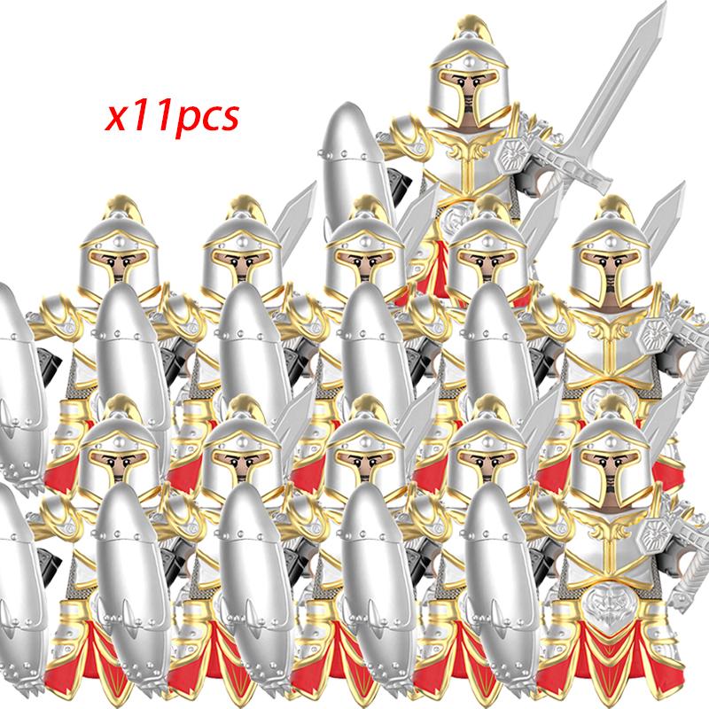 11Pcs Medieval Stormwind Soldiers Golden Knights Building Blocks Accessories Helmet Sword Weapons Action Figures Kids Toys Gifts