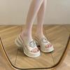 Niche Thick-bottomed Wedge Slippers Women's Summer Wear 2025 New Versatile High-heeled Rhinestone Casual One-word Sandals