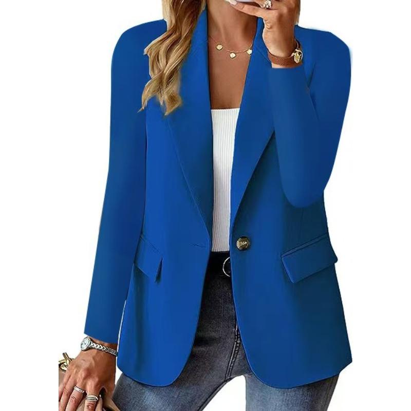 

Fashion New, Autumn Long-sleeved Solid Color Cardigan Small Suit Outside 3XL синій