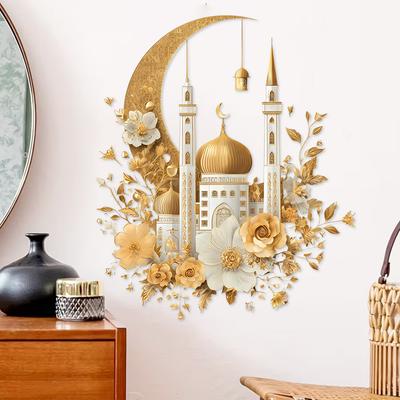 Goldener Halbmond Tempel Wandaufkleber Abnehmbar Wasserdicht Mystisch Wohnkultur Kunst