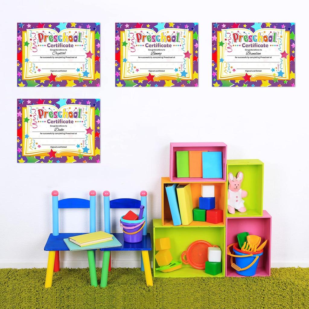 Yisong 35 Pcs Preschool Diploma, Colorful Preschool Graduation Award Certificate Classroom Activities Certificate for Kid Student Teacher Preschool