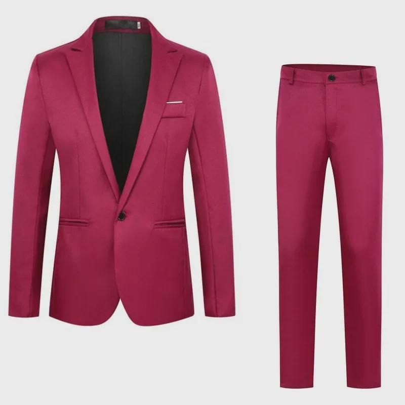 Terno masculino casual de duas peças, corte slim, 2024