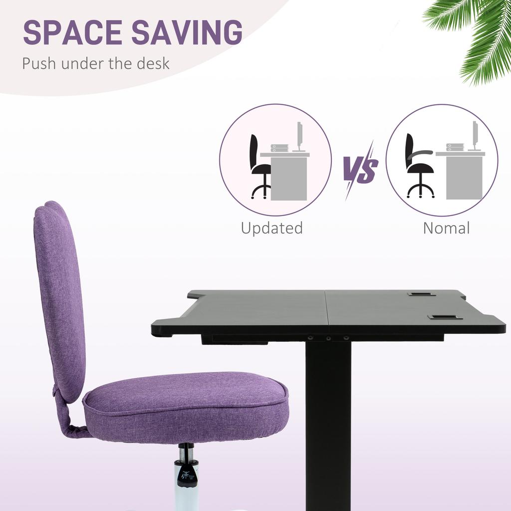 Heart Desk Chair with 5 Wheels and Adjustable Height In Fabric, 40x50x79-89cm, Purple