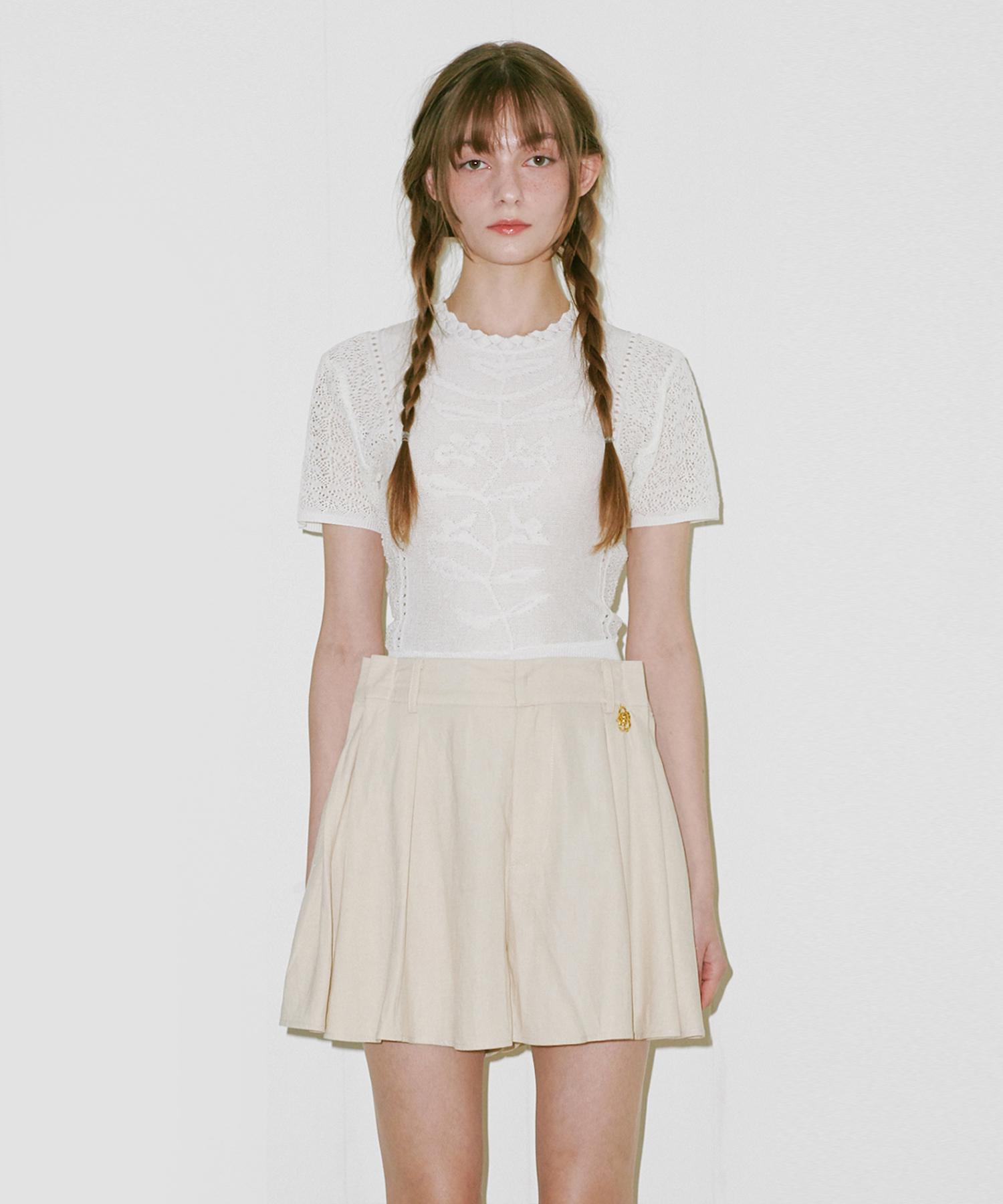 Belloel Flower Jacquard Half Knit Ivory Free