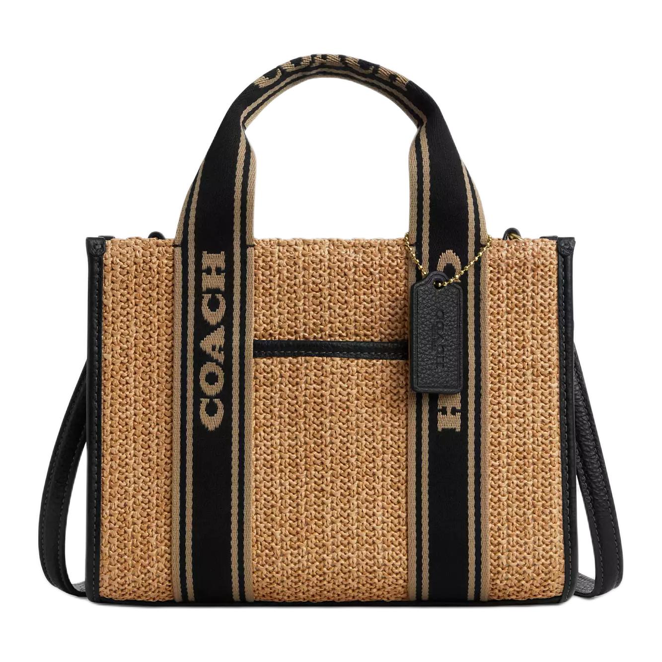Coach Smith Logo Straw And Leather Tote Bag Women tote bags Khaki Black CAL89-IMXUB Basic Set (Bag+Dust Bag)