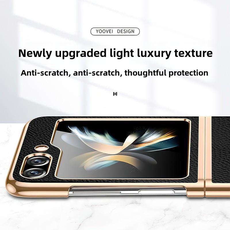 Gold and Silver Frame Electroplated PU Leather Phone Case for Samsung Z Flip 7 6 5 Flip6 Flip5 Flip4 Flip7 Protective Cover